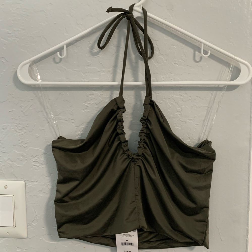 Cotton On | Olive Green Cropped Halter Tie Tank (Size M)